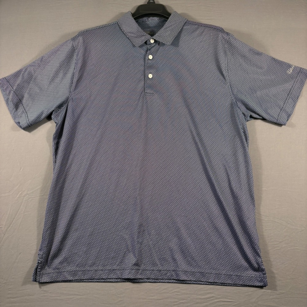 Walter Hagen Mens XL Golf Polo Shirt Navy Blue White Micro Stripe Short Sleeve
